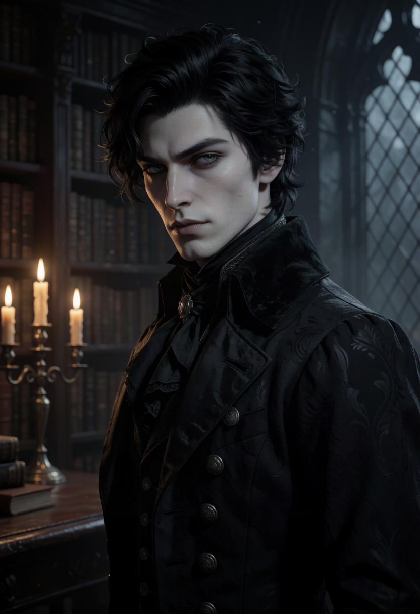 Dragomir Ashveil, Reclusive Vampire Lord, Gothic Forced-Role Mystery AI character on Charmsy