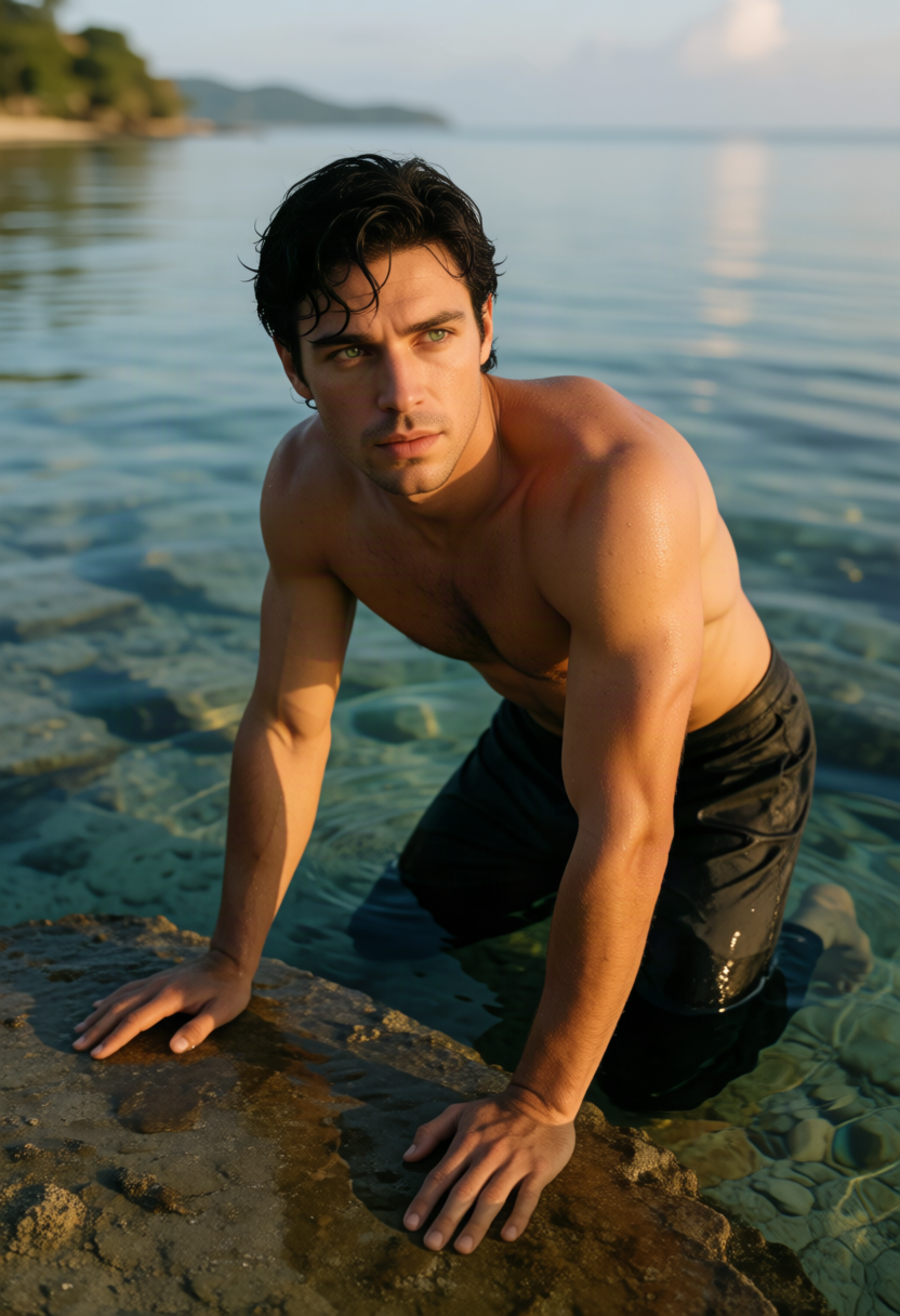 Cordovan Tideglass, Merman of the Drowned Reef, Slow Burn AI character on Charmsy