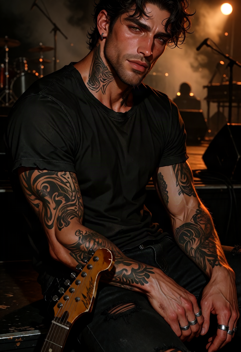 Marek Orlov, Reformed Rockstar Bad-Boy, Grumpy-Soft-Only-For-Her Frontman AI character on Charmsy