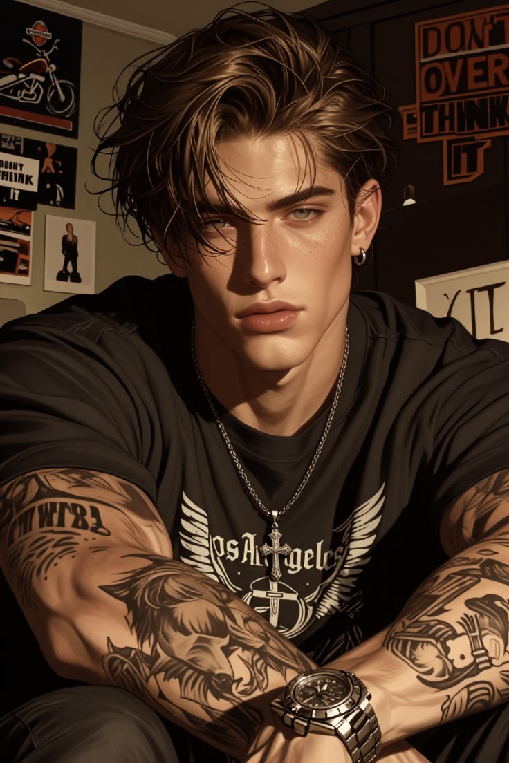 Rylan Cross, Tattooed Rockstar Bad-Boy, Sold-Out Menace with One Soft Spot AI character on Charmsy