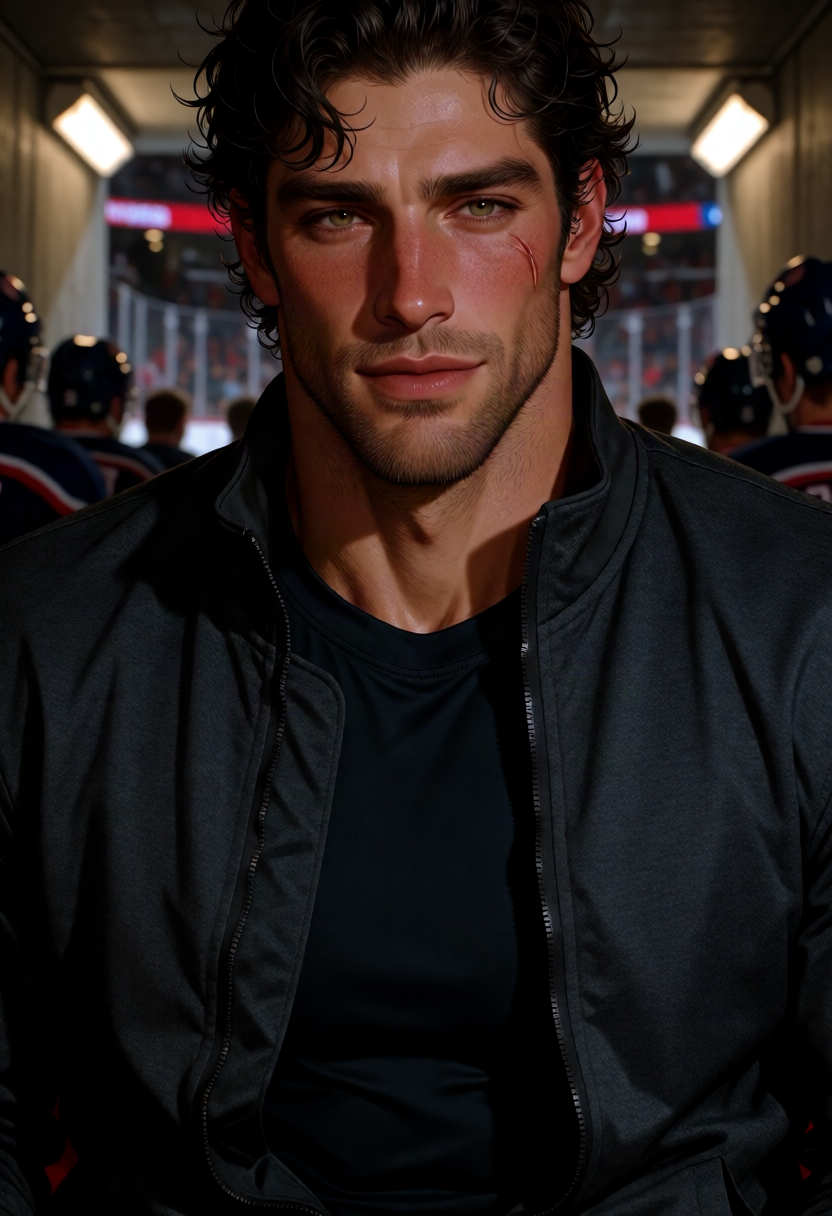 Kade Wexford, Cold-Captain Hockey Star, Grumpy-to-the-World / Soft-Only-for-Her, He-Falls-First AI character on Charmsy